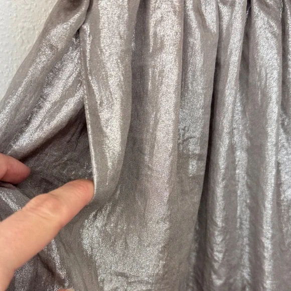 Corey Lynn Calter Shiny Stretch Metallic Silver Pewter A-Line Skirt w pockets- S - Picture 7 of 10